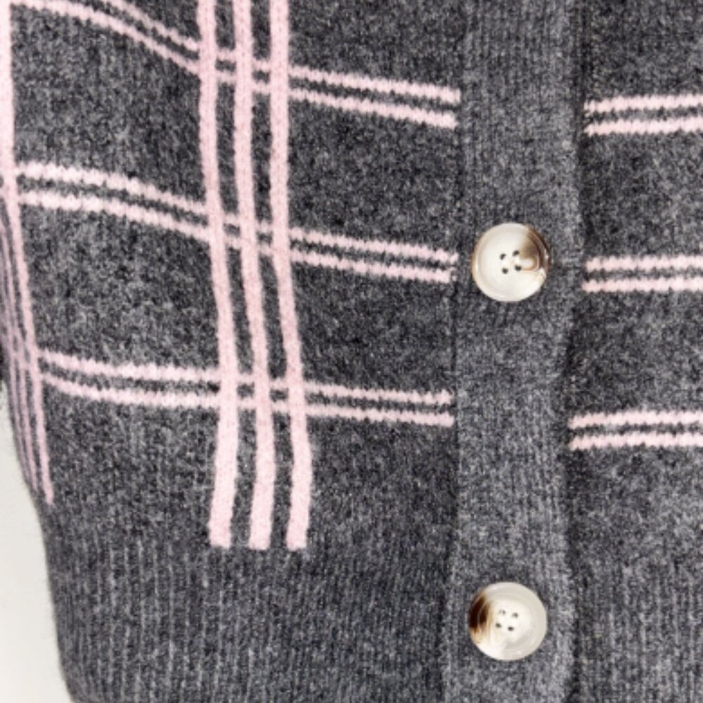 NWT • Lulus • Charcoal Grey and Pink Plaid Cardigan - Picture 8 of 10